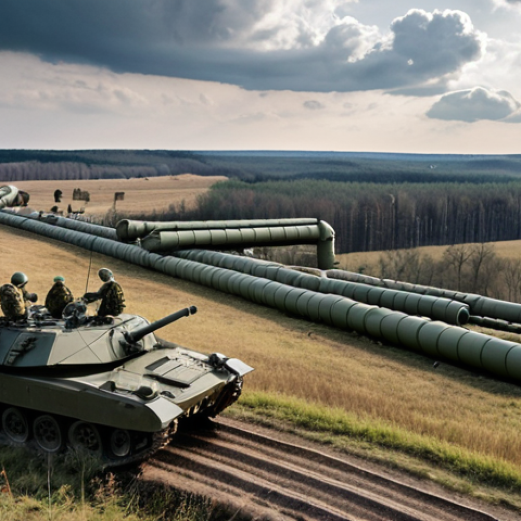 **Prompt:** A dramatic landscape showing Poland's strategic location bordering both Eastern and Western influences. In the foreground, modern Polish soldiers train alongside US troops, symbolizing NATO presence. A pipeline snakes across the land, representing energy diversification away from Russia. The sky is filled with cybernetic nodes, visually hinting at cybersecurity threats. The overall tone is tense but resilient, reflecting Poland's historical struggles and contemporary determination.