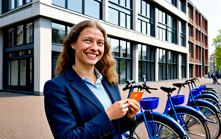 **

A Dutch expatriate, fully clothed in casual attire, smiles while holding a Rabobank debit card in front of a modern apartment building in Amsterdam. Background features typical Dutch architecture and bicycles. Safe for work, appropriate content, family-friendly, professional quality, perfect anatomy, natural pose.

**